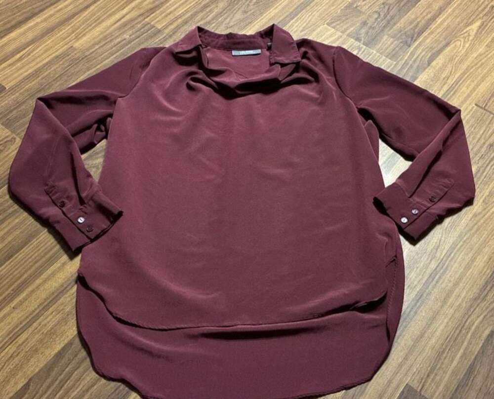 Lisa Rinna Collection Long Sleeve Button-Down Blouse in Burgundy
